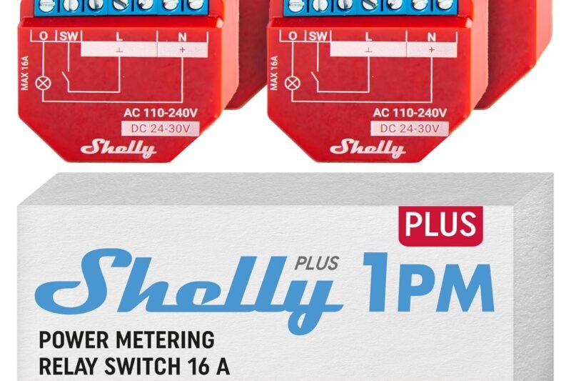 Shelly Plus 1PM Wifi and Bluetooth Smart Relay Switch with Power Measurement, Home Automation, Alexa and Google Home Compatible, No Hub Needed, Wireless Lighting Control (4-Pack)